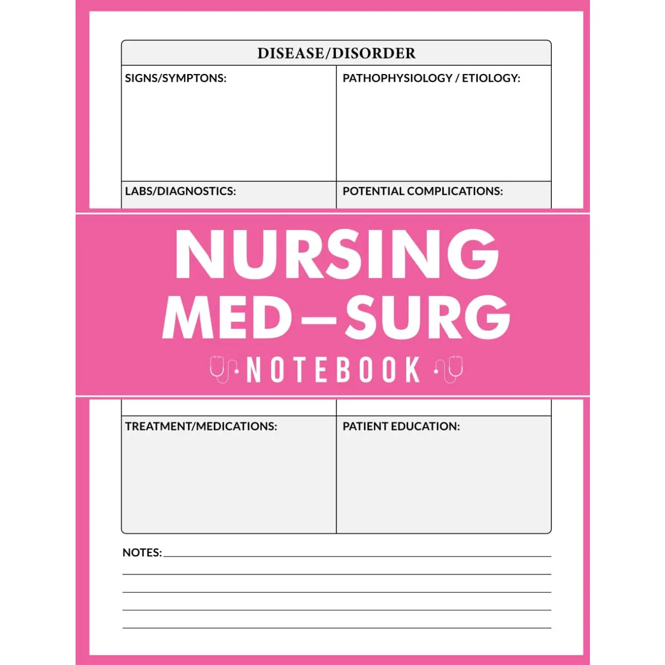 Nursing Med-Surg Notebook: Comprehensive Blank Template for Med-Surg Nursing, 130 Pages, 8.5 x 11 Inches, Perfect for Quick Facts and Study