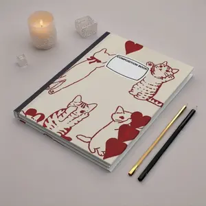 Red Heart Cats Hardcover Journal Composition Book | Matte Composition Notebook Aesthetic Cover Notebook Coquette Journal