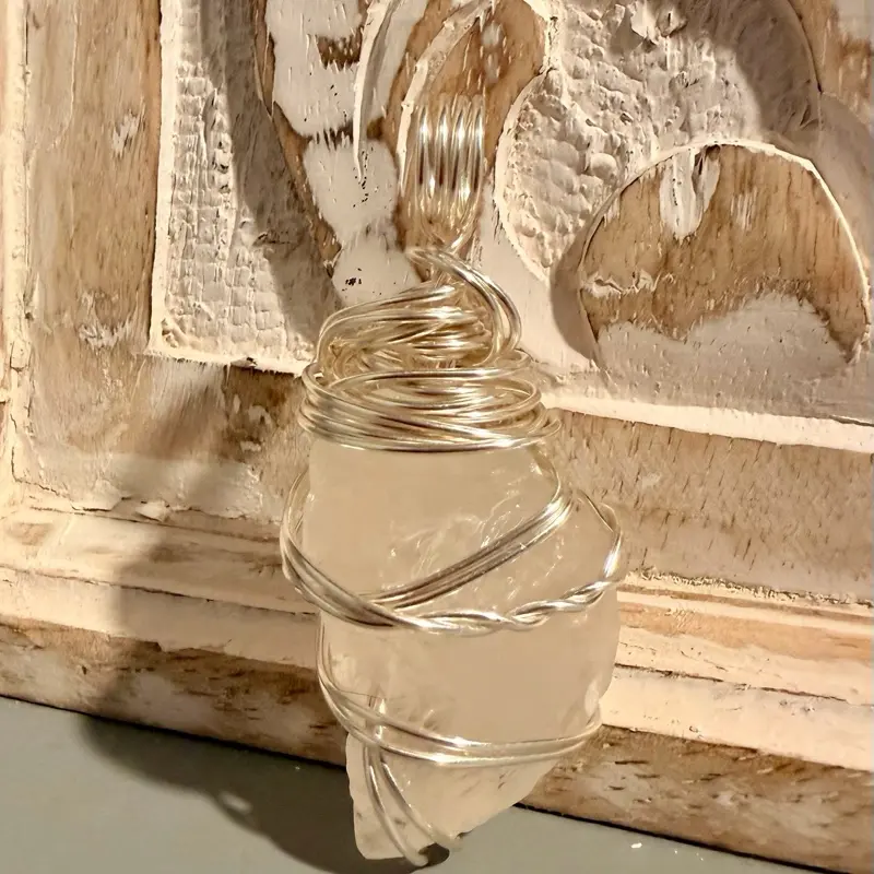 Clear Quartz Pendant Necklace, Silver Wire Wrapped