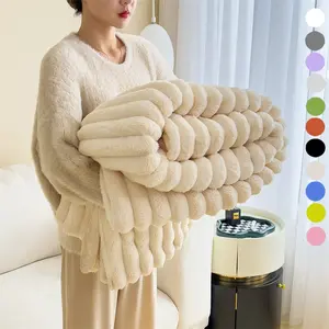 High-Quality Multi-Purpose Faux Rabbit Fur Blanket, Travel-Friendly, Vintage Coral Color Quilt, Soft Lightweight, Washable Design, Soft And Lightweight