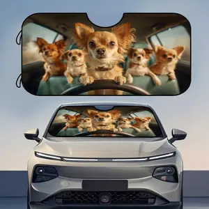 1pc, Puppy Road Trip Crew Print Car Windshield Sun Shade, Foldable Sun Visor for Front Windshield, Enhances Vehicle Interior Comfort, Perfect for City and Highway Drives, Suitable for Short Errands and Long Road Trips, Windshield Sunshade