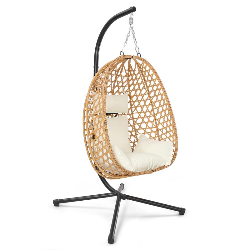 [dealsforyoudays] Single Patio Swing Egg Chair with Cushion, Indoor Outdoor Wicker Swing Chair, Patio Balcony Lounge Chair with Stand, Comfortable Hammock Chair for Garden  capable of supporting 358LB-Christmas Gifts.
