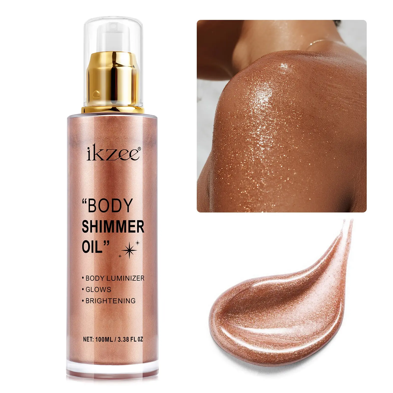 Ikzee Body Glitter Oil, Shimmering body makeup, Body Pearlescent Glitter, Sparkly Shimmer, Sparkly Glitter Cosmetic - 100ml/box, available in silver, gold, gold copper. Ideal for parties, bands, music festivals