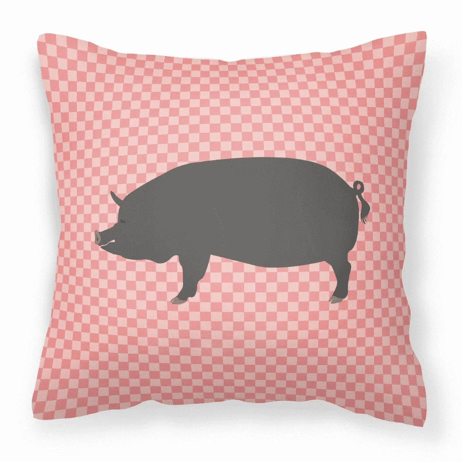 Carolines Treasures BB7933PW1414 Berkshire Pig Pink Check Fabric Decorative Pillow, 14 x 14 in.