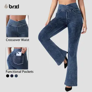 BRXL High Waisted Stretchy Crossover Denim Jeans for Women Flare Jeggings Bootcut Denim with Pockets Trendy & Flattering #Streetwear #outdoorfun #tiktokshopspringglowup #tiktokshopfashion-1