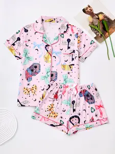 Women's Button Pajama Sleepwear Set, Casual Comfort Short Sleeve Top and Pants, Perfect for All Seasons, Ideal for Leisure, Sleepwear and Loungewear