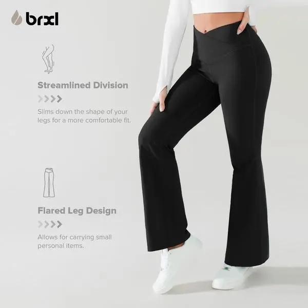 BRXL High Waisted Crossover Flare Yoga Leggings  Hip Curve Work Pants Sports Soft Style Comfort Yoga Trousers fall Outfits Workout Bottoms#outdoorfun #warmupforholiday, Gym, Women's Clothes, Yoga Training Pants, Stretchy High Waist