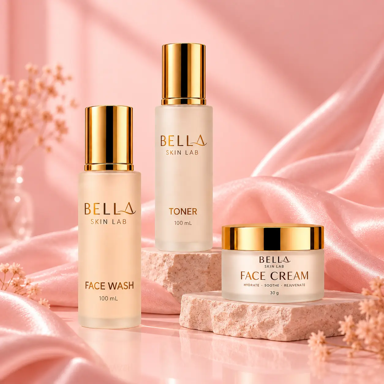 Bella Skin Lab Skincare Bundle | Face Cream, Toner & Face Wash | 3-Piece Daily Skin Care Routine Set | Hydrating, Radiant, Moisturizing, Anti-Aging, Sensitive Skin
