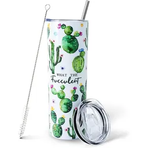 Cactus Tumbler,Cup-What the Fucculent-Cute Succulent Gifts for Women,Plant Lady Gifts,Cactus Gifts for Gardeners Women,Plant Gifts for Plant Lovers-Cactus Coffee Drink Drinkware Flasks Lid Metal