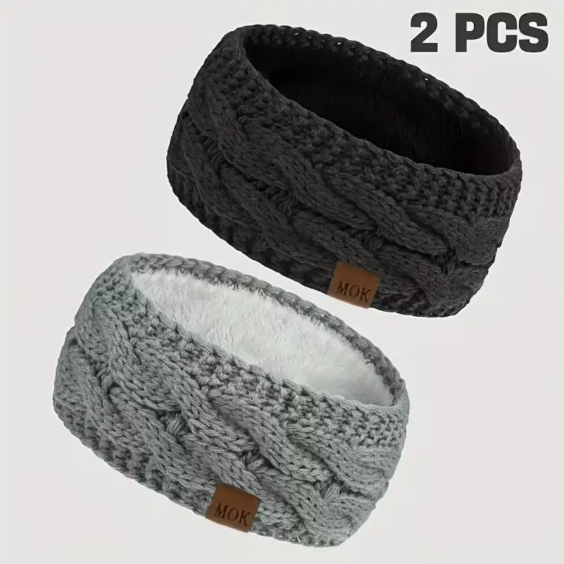 2pcs Women'S Winter Headbands with Fleece - Soft Warm & Elastic Headbands, Hand Washable Cold Weather for Outdoor Sports, New Year Celebrations, Everyday Winter Wear - Soft Texture & Comfortable Fit, Winter Headband, Festive Headwear