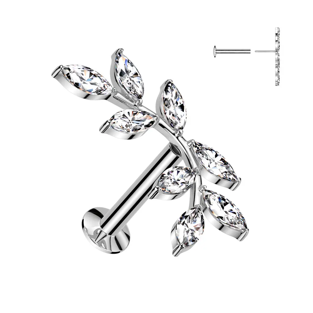 8 Marquise CZ Vine Top Flat Back Stud – 16G 316L Surgical Steel Threadless Push-In Earring