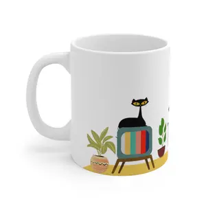 Atomic Cats Mid Century Modern Coffee Mug 11oz, MCM Style, Cat Lover Ceramic Cup Drink Drinkware Drink Drinkware