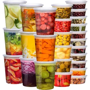 Deli Containers with  48 Sets, 32/16/8 oz  Storage Containers with  for Takeout Meal Prep Storage, Plastic Soup Container Leak-Proof & , Freezer/Microwave/Dishwasher Safe