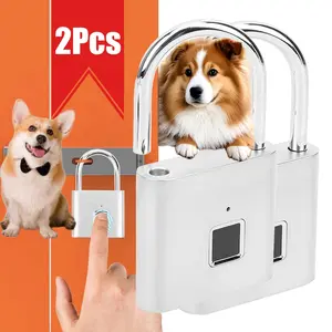 2 PCS Pet Cage Mini Smart Fingerprint Padlock - Premium Pet Cage Security Door Lock with Fingerprint Recognition, Convenient Keyless Entry and Long-Lasting USB Rechargeable Battery Life - Perfect for Protecting Pet Suitcases and Luggage
