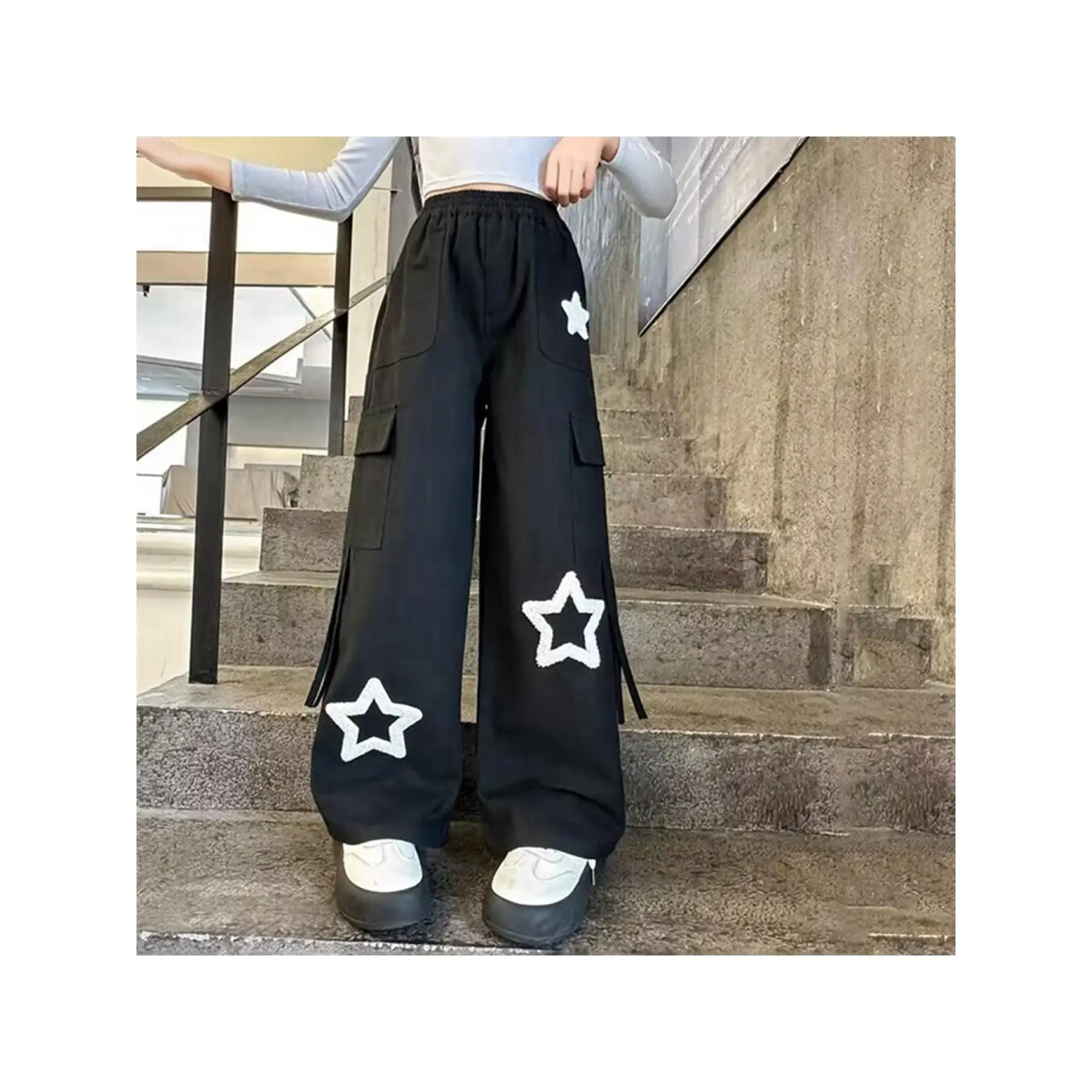 Girls Cargo Pants Elastic Waist Wide Leg Y2K Cargo Trousers Teenage Girl Trendy Clothes 6- 16 Years, Perfect for Outdoor