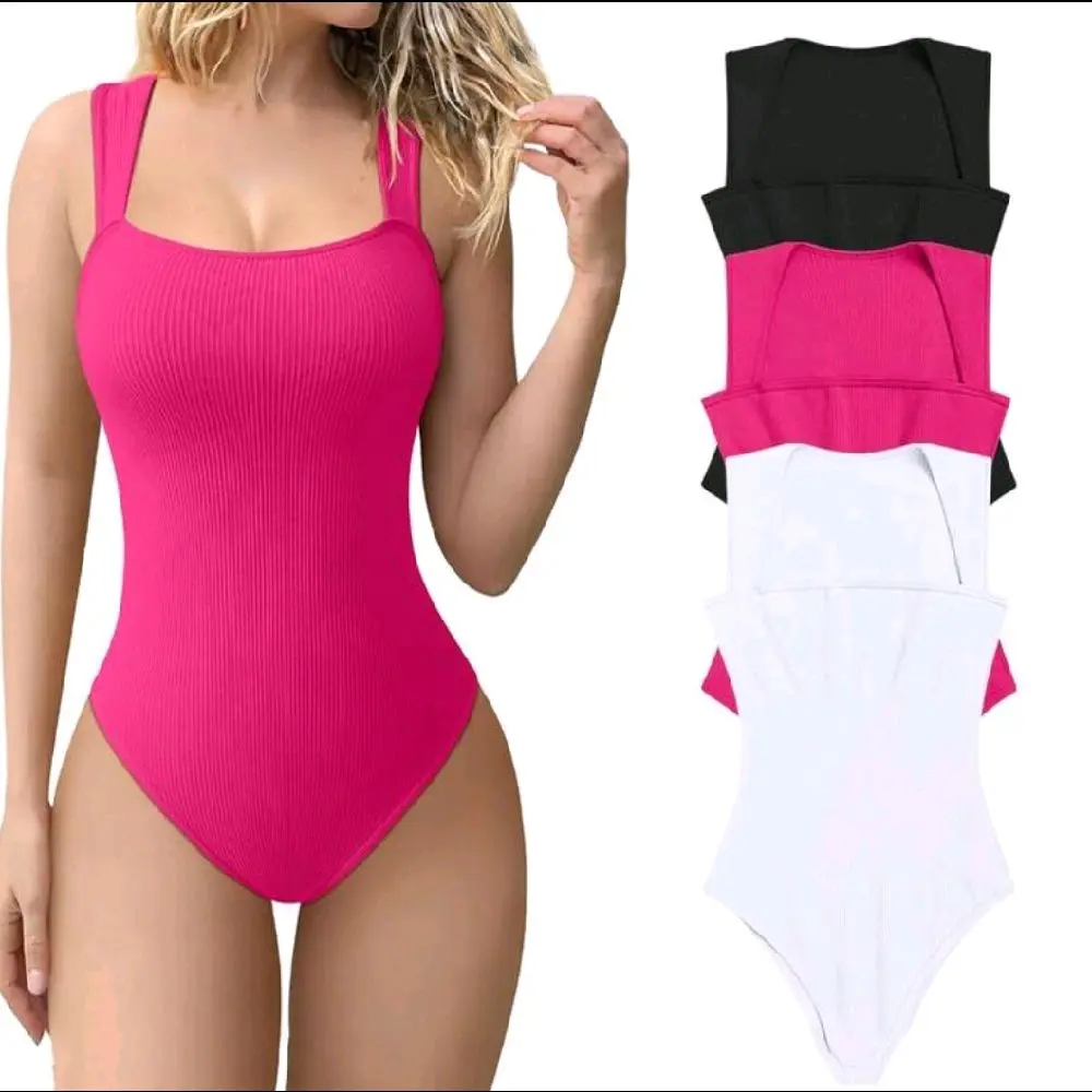 Women's Solid Ribbed Square Neck Bodysuit, Casual Comfy Sleeveless Tank Bodysuit for Daily Wear, Shapewear for Women, Ladies Shapewear for All Seasons, Body Shapewear. Womenswear Tops Everyday Elegance
