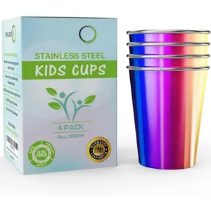 Stainless Steel  Cups 8 oz - Stainless Steel Small  Cups for  & Outdoor Activities,  Unbreakable  Stackable Metal Drinking Glasses (4-Pack) - Rainbow Colorful Finish
