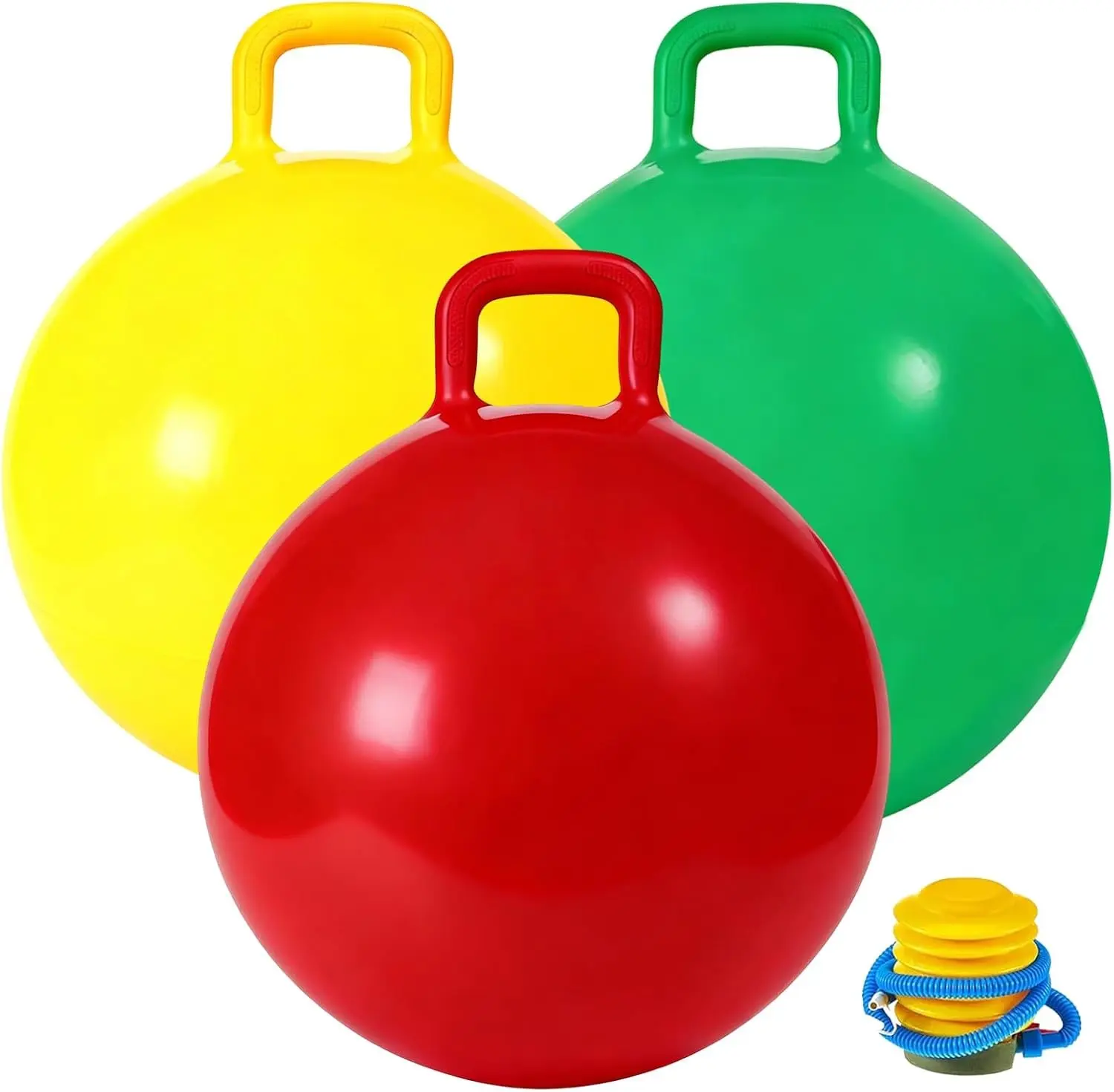 18in/45cm 3P Bouncy Balls with Handle, Sit And Spin Hopper Ball Inflatable Jumping Ball Toy with Pump for Kids Ages 3-8, Indoor Outdoor Fun Kids Toy, Great Birthday Gift for Children