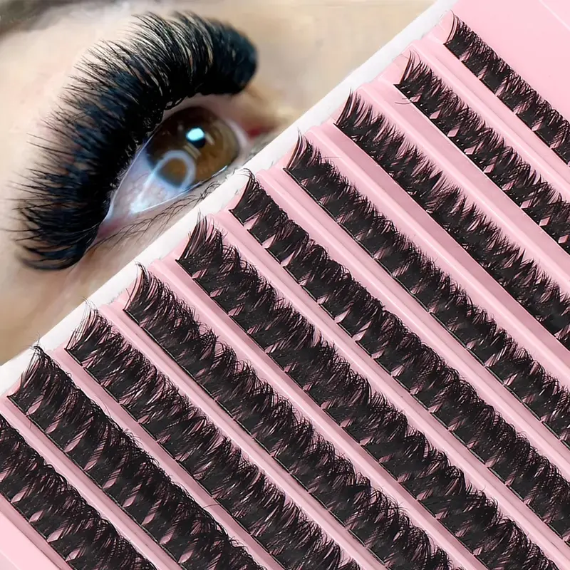 200 Pcs 80D Thick Fluffy Lash Clusters, D-Curl Individual False Eyelashes DIY At Home, Lash Extensions Set, Soft Natural Wispy Lashes, Beauty Eyelash Clusters, Eyelash Extensions Set, Curly Lashes Clusters