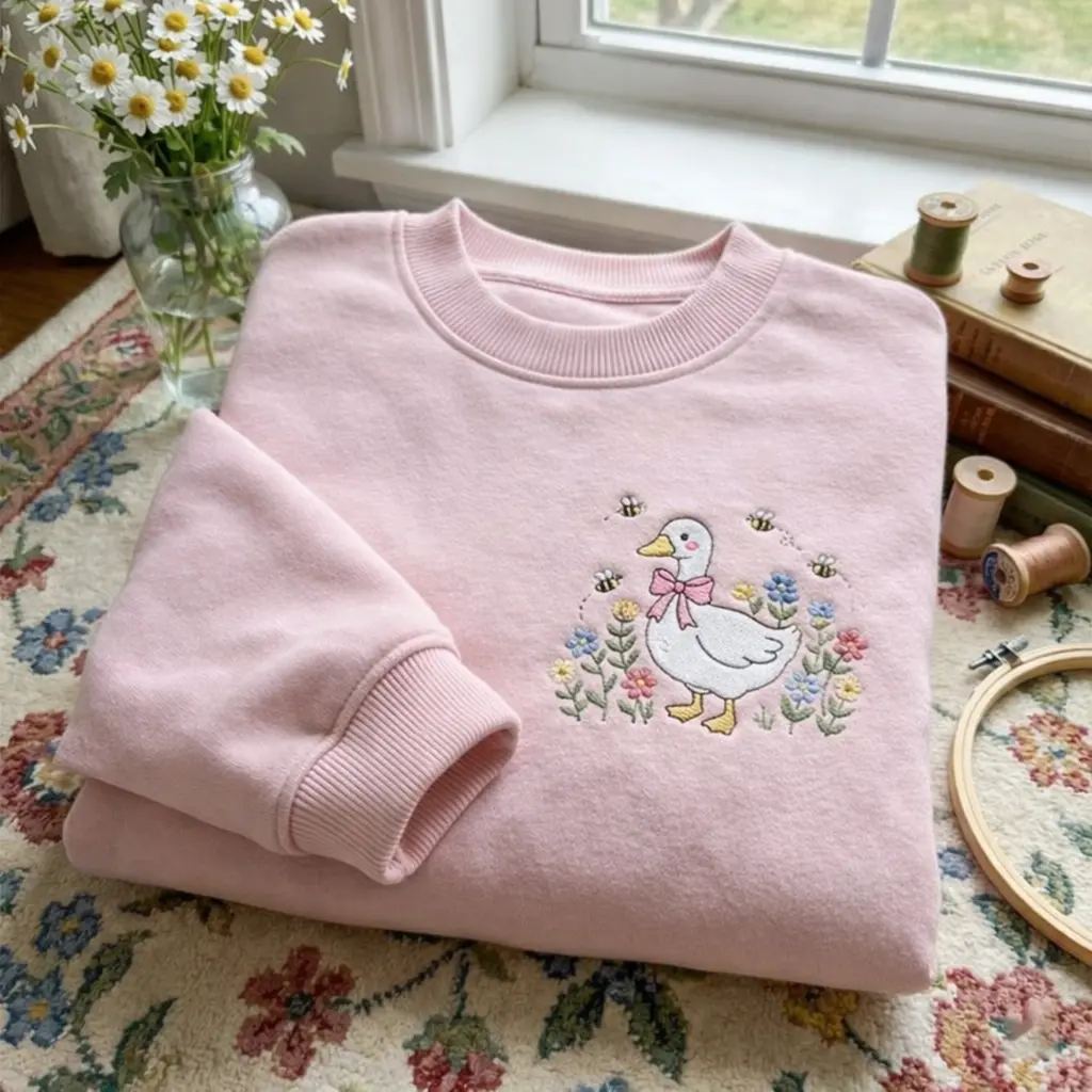 [MADE IN US] EMBROIDERED Floral Goose Sweatshirt, Botanical Mom Crewneck, Cottagecore Mama Shirt, Mother's Day Gift
