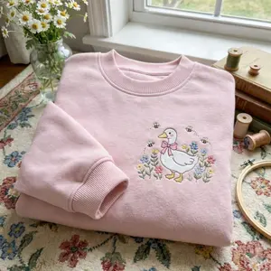 [MADE IN US] EMBROIDERED Floral Goose Sweatshirt, Botanical Mom Crewneck, Cottagecore Mama Shirt, Mother's Day Gift