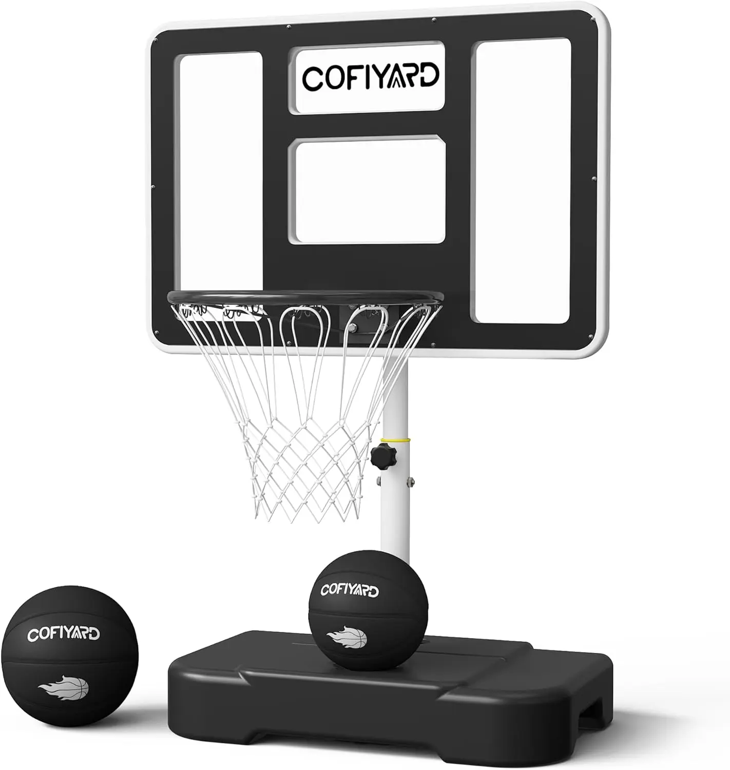 Cofiyard Pool Basketball Hoop,Stainless Steel Portable Poolside Basketball Goal, Swimming Pool Basketball Hoop with Shatterproof Backboard, Includes 2 Balls & Pump