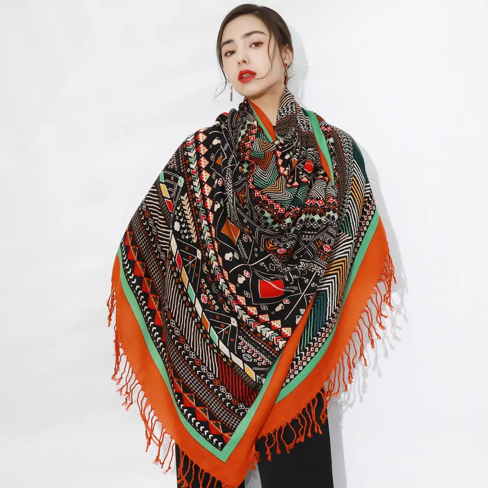 DANA XU 100% Merino Wool Extra Large Pashmina Blanket Women's chunky Scarf Cashmere Wrap Fall Winter Oversize Shawl Floral Open Front Versatile Elegant