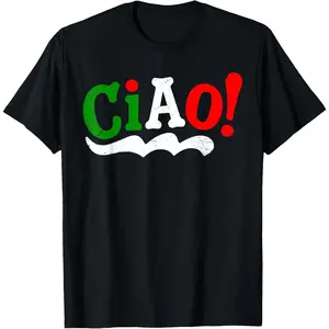 Women's 100% Cotton Short-Sleeve T-Shirt - Italian Flag "Ciao!" Greetings Garment, Tropical Beach Fabric Top