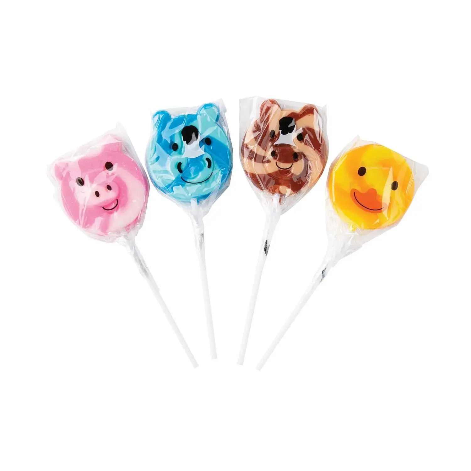 2" x 4" Pink, Blue, Brown & Yellow Farm Animal Swirl Pops - 12 Pc.