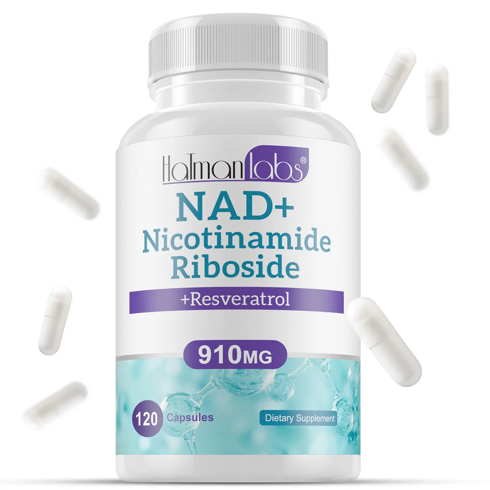 Hatmanlabs Liposomal NAD+ with Resveratrol Daily Supplement - Sugar-Free, High-Purity, Energy-Boosting Multi-Ingredient Liposomal Vitamin for Health & Fitness - 120 Capsules