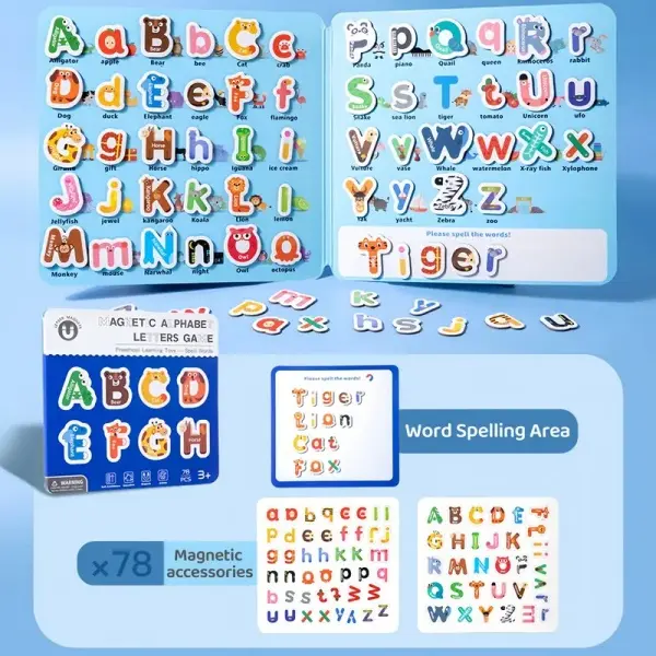 78-Piece Magnetic Alphabet Set - Safe Plastic Letters Kit, Preschool Phonics Learning Tool, Children Development Homeschool Gift for Toddlers, Preschool Learning Tool