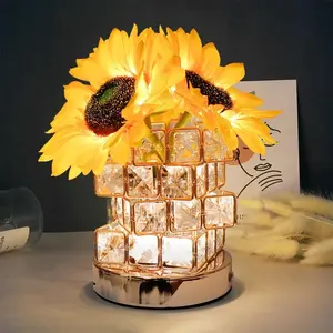 Sunflower Design Night Light, USB Rechargeable Crystal Base Night Light, Decorative Light for Home Bedroom Living Room, Gift for Friends, Flower Design Lamp, Nightlight For Bedroom
