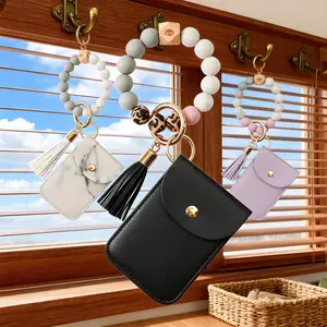 【Clearance Steal】Handmade Silicone Bead Fringe Wooden Card Holder Blind Box 3 Colors - Low Stock Alert