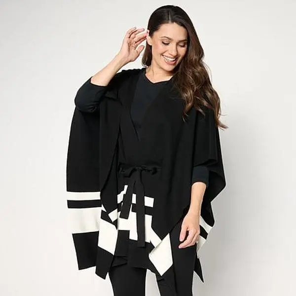 Jaclyn Smith Striped Sweater Knit Belted Capelet