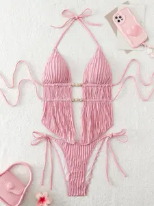 Women's Fashion Split Swimwear, Stylish Two-Piece Bathing Suit, Trendy Beach Wear, Comfortable and Chic, Perfect for Summer Holidays, Tie Back Bikinis