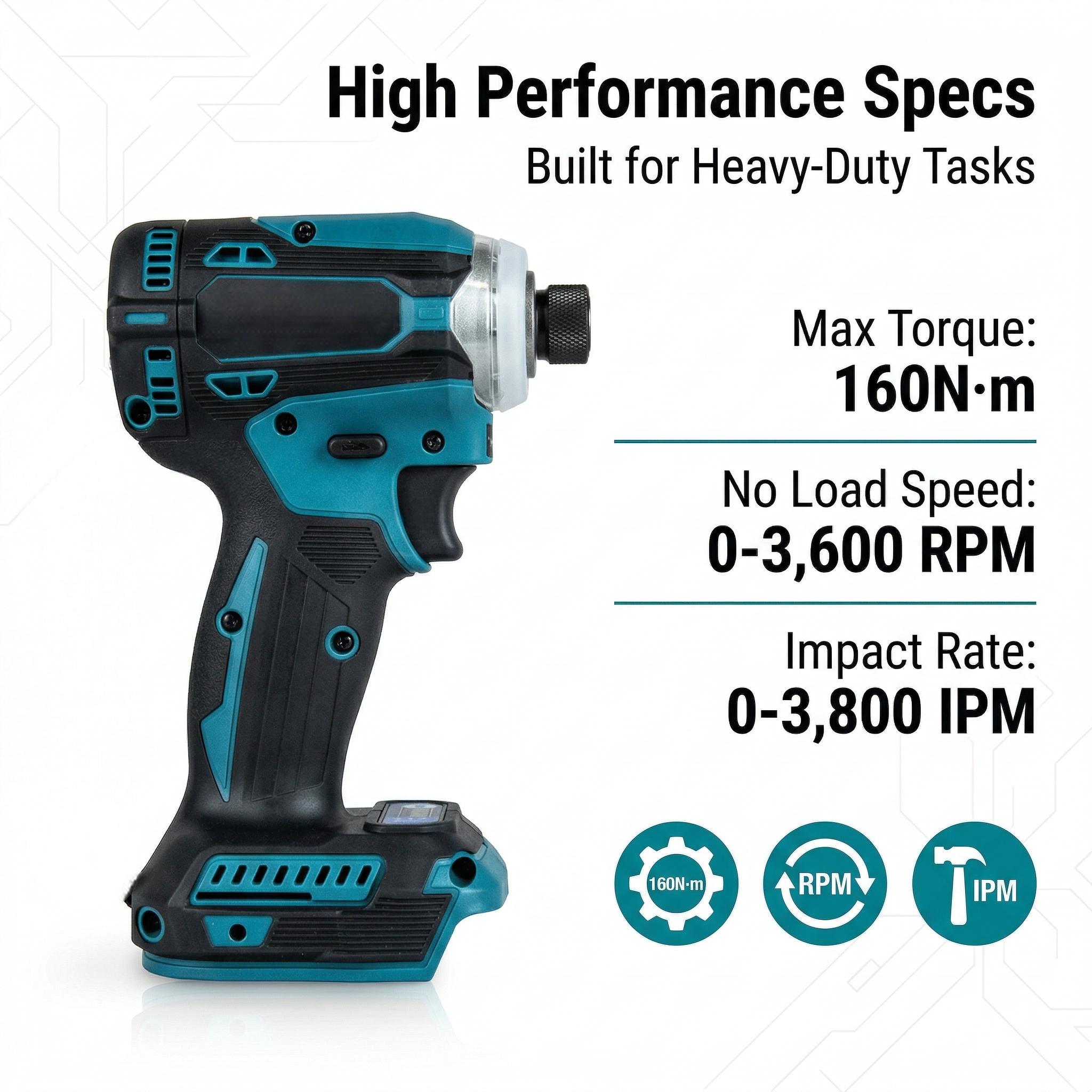 Makita DTD171 18V Brushless Impact Driver, 160Nm Torque, 0-3800IPM for Efficient Fastening tool kit set