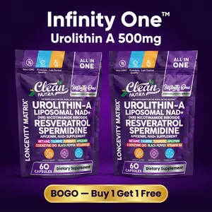 BOGO Urolithin A 500mg NAD+ NR Supplement – Buy 1 Get 1 Free Longevity Stack – Resveratrol Spermidine Apigenin Anti Aging Cellular Energy Mitophagy – Nicotinamide Riboside NAD Booster – Clean Nutra Infinity One