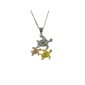Hawaiian Turtle Necklace – Sterling Silver Family Pendant With Gold Rose Chain