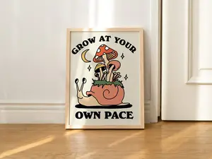 Retro Mushroom Poster Print Positive Quote Digital Download Art Printable Growth Artwork Trendy 70s Poster