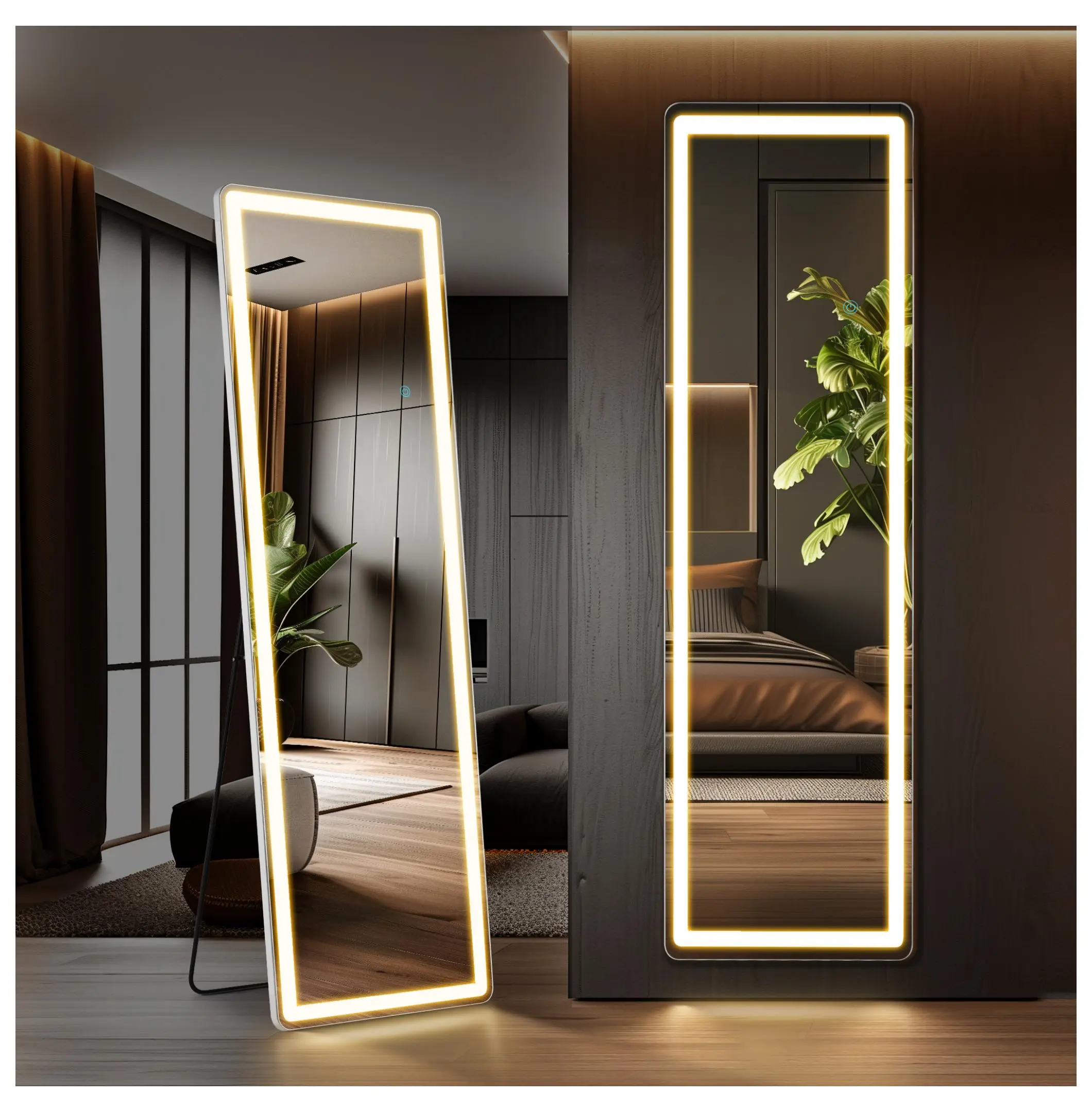Lighted Floor Mirror 64x21, Full Length Standing Mirror with Lights, 3 Color Modes, Wall Mountable, LED Illuminated Mirror for Bedroom