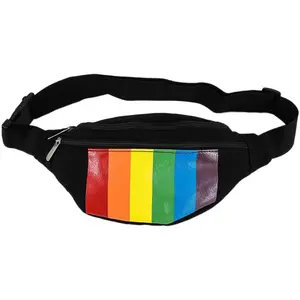 Pride Bi Fanny  Pack Bag - Festival Phanny Packs - Black with Vertical Rainbow Stripes