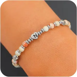 Initial Beaded Bracelets for Women  Heart Initial Boho Bracelet Letter A-Z Charm  Ball Bead Bracelet Trendy  Gifts for Mom Lover