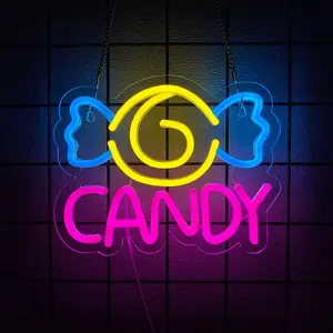 Candy Neon Sign for Wall Decor Candyland Party Decorations, Candy Bar Sign, Store Logo, Birthday Decorations, Candy Light for Candy Shop, Kids' Room, USB Powered