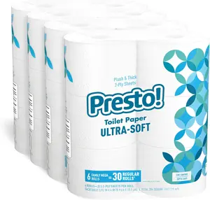 Presto! 2-Ply Ultra-Soft Toilet Paper, 24 Mega Rolls (120 Regular Rolls), Unscented - Sheets, Cleaning Wipes Sheets Cleaning