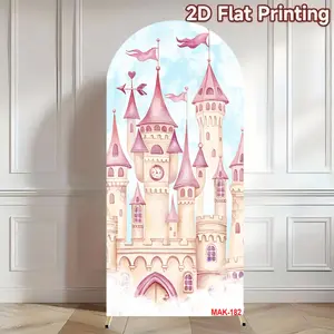 Pink Castle Arch Backdrop Cover Sweet Princess Birthday Party Floral Decor Baby Shower & Wedding Photo Booth Double-sided Background