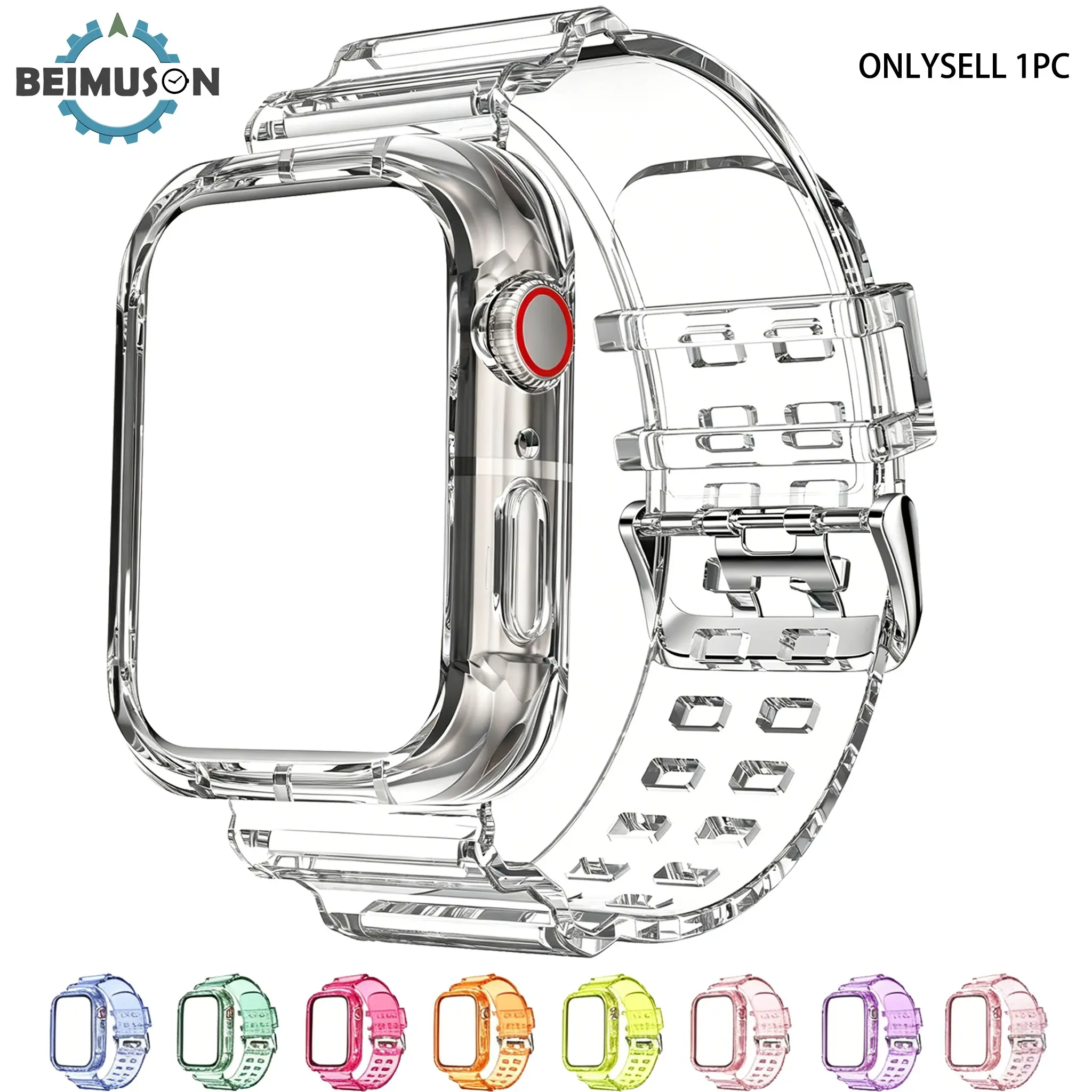Transparent Integrated Band and Case for Apple Watch Ultra 2/1, Series 11/10/9/8/7/6/5/4/3, Smartwatch Accessories, All-in-One Full-Coverage Shockproof Soft Shell Protector, Lightweight and Durable, Tool-Free Installation