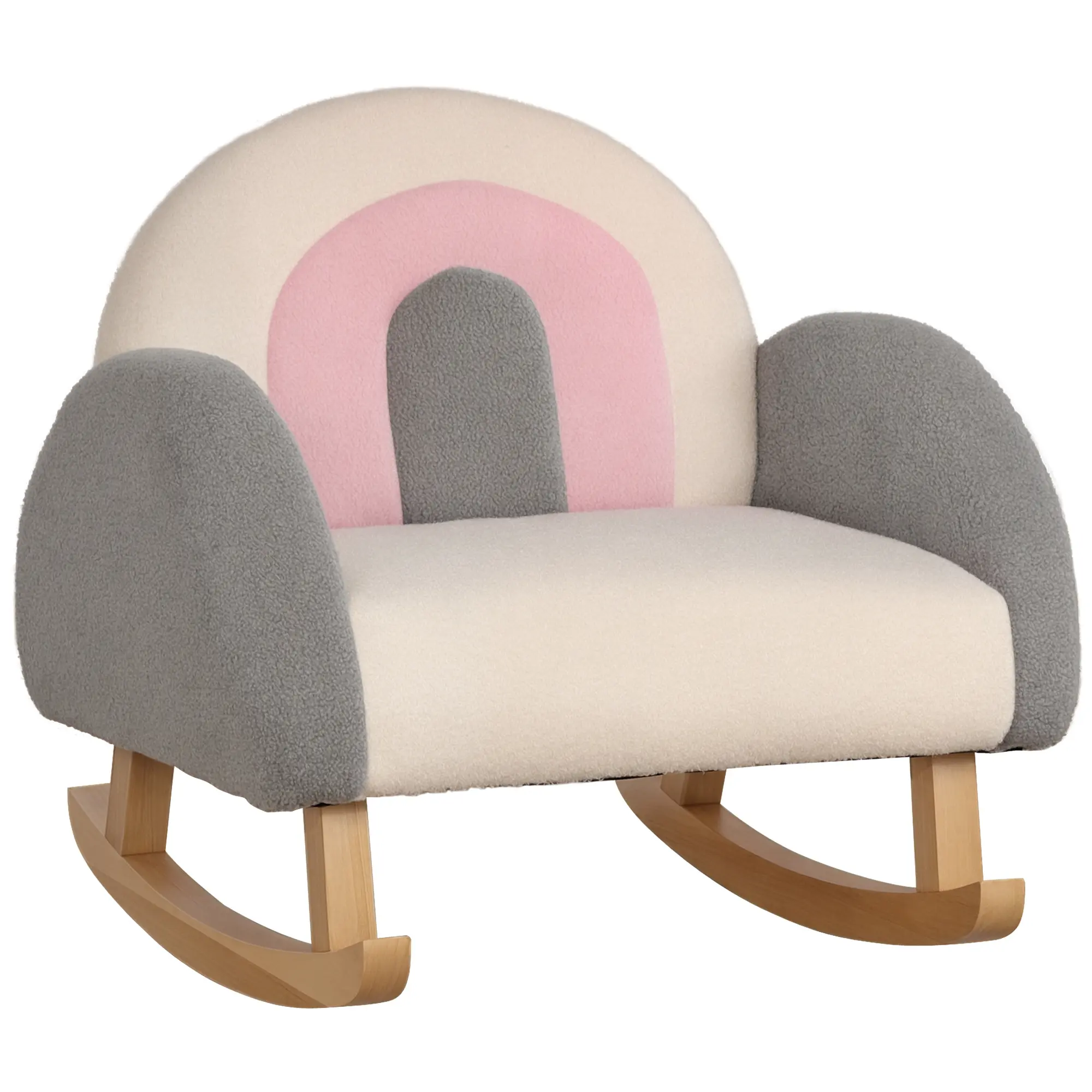 Kids Rocking Sofa Chair for 18–36 Months Soft Faux Lamb Fleece Thick All-Round Padding Rounded Safe Corners Sturdy Eucalyptus Wood Frame Gentle Rocking Toddler Armchair Max 99 LBS Easy Assembly Bedroom Playroom Gift