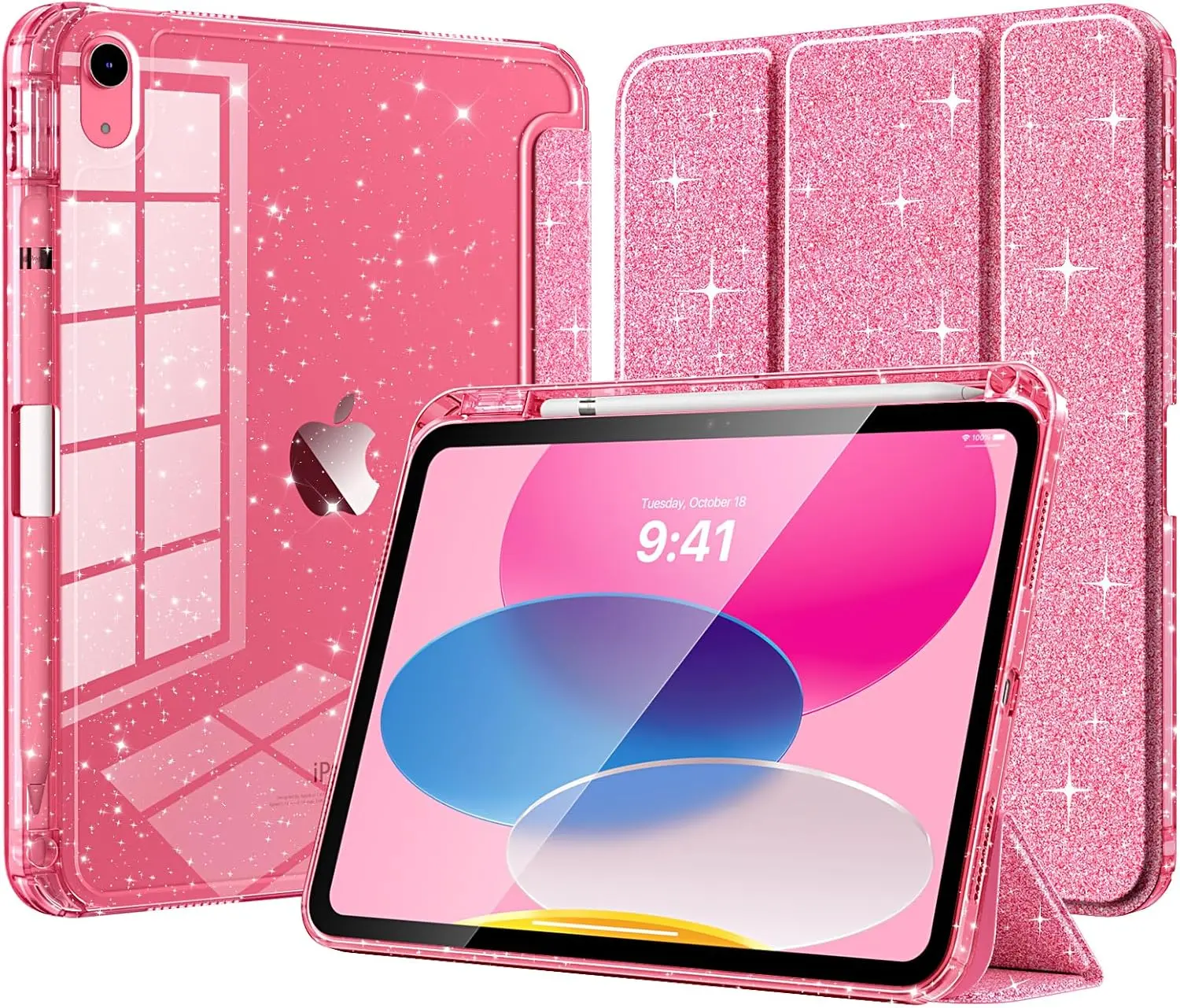 iPad Case with Glitter TPU – Shiny Clear Back, Pencil Holder, Auto Wake/Sleep, Fits 11th Gen 11" (2025) & 10th Gen 10.9" (2022), Sky Blue