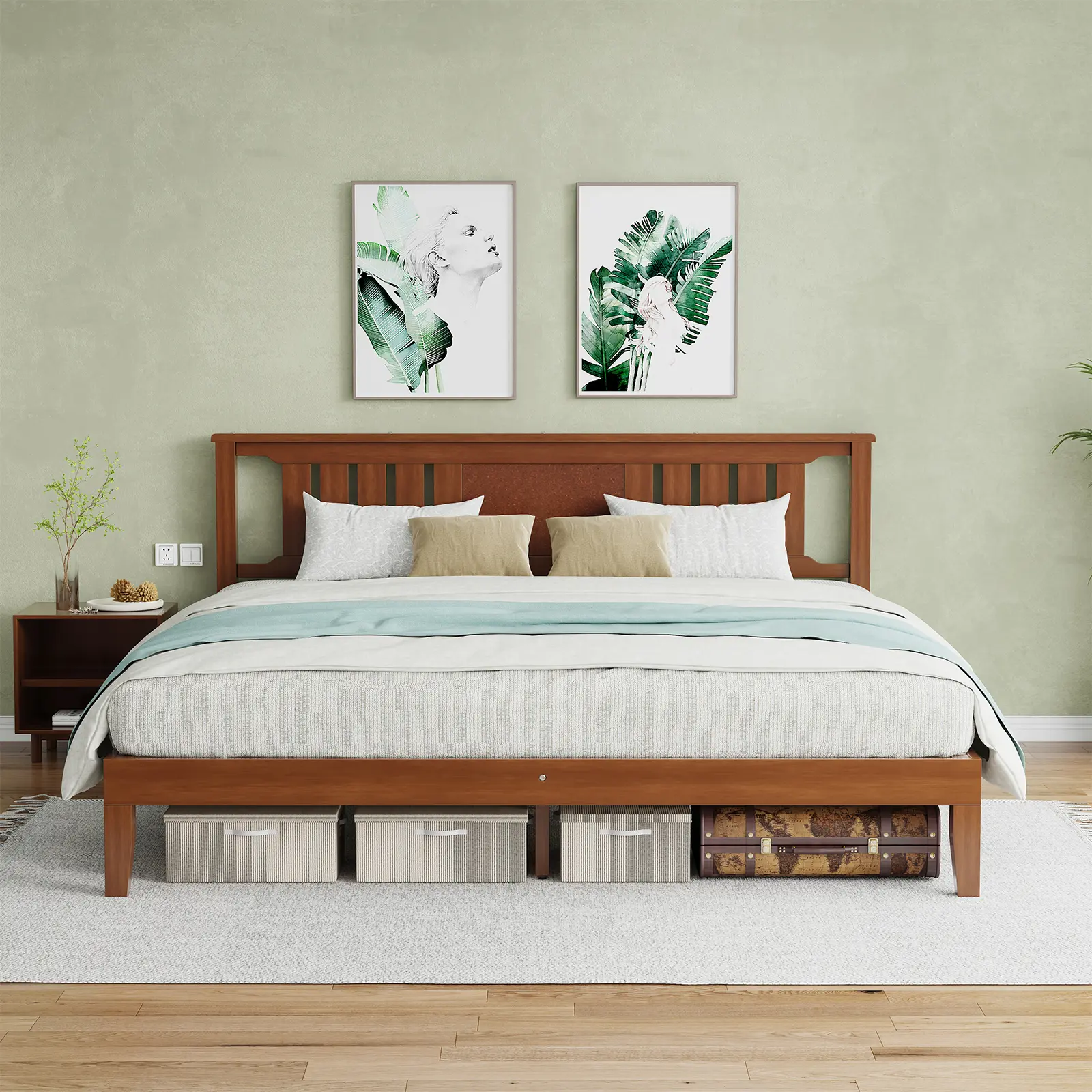 Solid Wood Platform Bed Frame with Headboard, 800lbs Heavy Duty Support, Under-Bed Storage, No Box Spring Needed, Easy Assembly,Rustic Brown