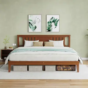 Solid Wood Platform Bed Frame with Headboard, 800lbs Heavy Duty Support, Under-Bed Storage, No Box Spring Needed, Easy Assembly,Rustic Brown